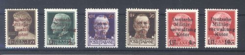 Dt. Bes. 2. WK Kotor Michel Nummer 1-6, Freimarken 1944 */**, geprüft