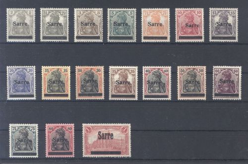 Saargebiet Michel Nummer 1-17, Sarre Aufdruck Satz 1920 */**