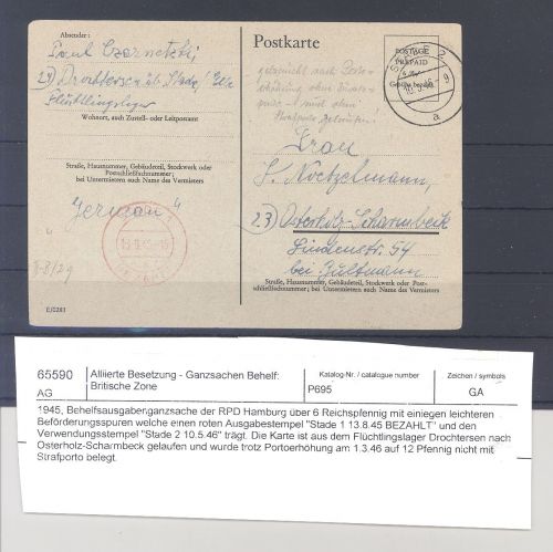 Dt. Lokalpost Hamburg, interessante Behelfs GA RPD Hamburg