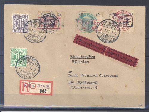 Dt. Lokalpost Löhne, Eilboten Brief mit Michel Nummer 1-3 aus Löhne