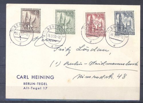 Berlin, Brief mit Michel Nummer 106-09, Gedächtniskirche 1953