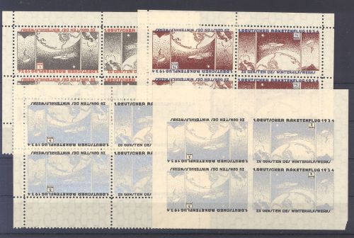 Dt. Reich, 4 ungebrauchte * gezähnte Viererblöcke Raketenflug 1934