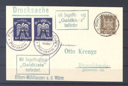 Dt. Reich Flugpost, Karte Michel Nr. 14 a K mit kopfstehendem Aufdruck