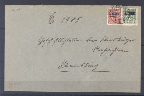 Dt. Abstimmung Schleswig, Brief mit 5+ 10 Ö. MiF aus 1. Zone Ausgabe