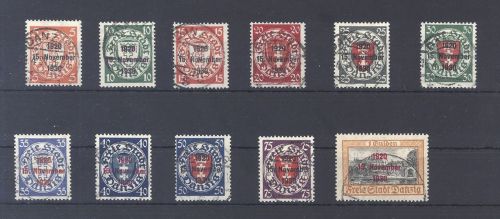 Danzig Michel Nummer 220-30, Überdruckausgabe 1920 gestempelt