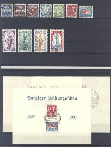 Danzig Michel Nummer 267-80, Jahr 1937 incl. Blöcken gestempelt