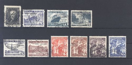 Danzig Port Gdansk Michel Nummer 25 und 29-37 aus 1930-38 gestempelt