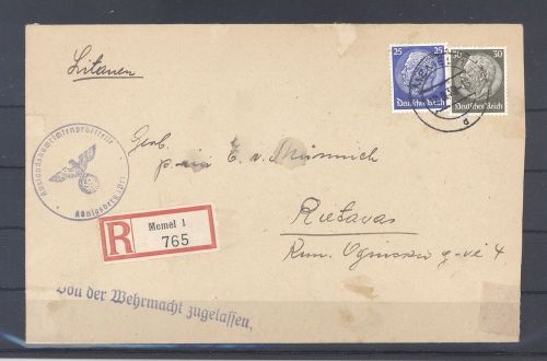 Memel, R - Brief mit "von der Wehrmacht zugelassen" nach Rietavas