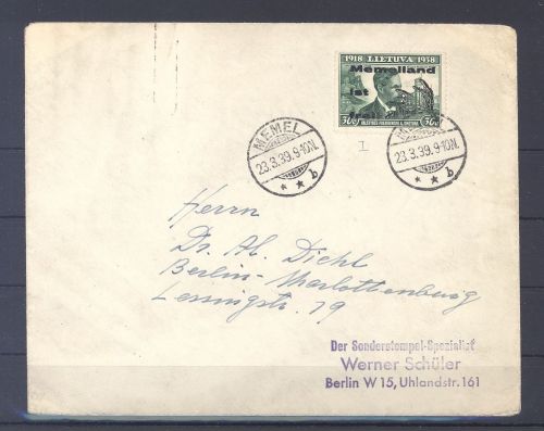 Memel, Brief mit Lokalausgabe 30 Cent Type I EF aus Memel