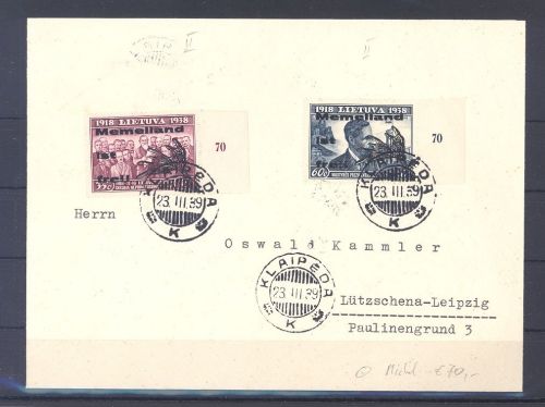 Memel, Brief mit Lokalausgabe 35 und 60 Cent Type II MiF aus Klaipeda