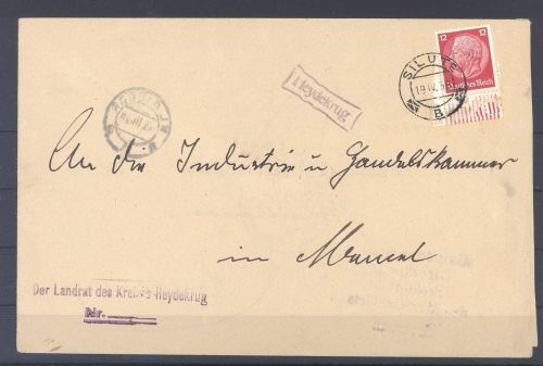 Memel, Dienstbrief mit 12 Pfg. Hindenburg als Doppelverwendung