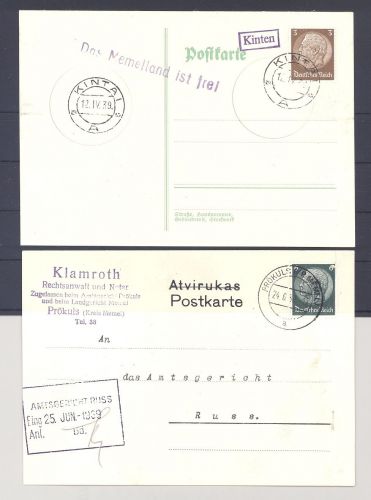 Memel, 2 Karten aus Kintai - Kinten und Prökuls als Posten