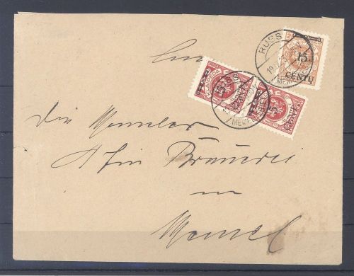 Memel Lit. Besetzung, Brief mit 10 Centu und Paar 5 Cent. MiF aus Russ