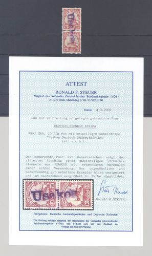 Dt. Kolonien DSWA, 10 Pfg. guter Stempel aus Usakos, Befund Steuer
