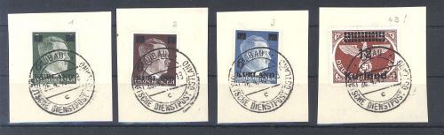 Dt. Bes. 2. WK Kurland Michel Nummer 1-3 und 4 B auf Briefstücken