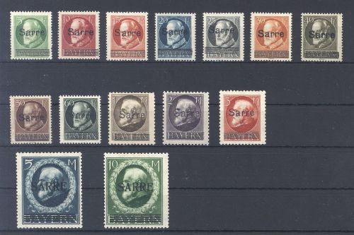 Saargebiet Michel Nummer 18-31, Freimarken 1920 *, meist geprüft