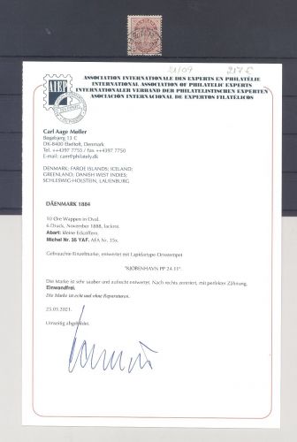 Dänemark Michel Nummer 35 YAF, 10 Ore gestempelt, Befund Moller