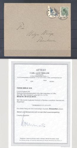 Färöer Inseln, Brief 1919 mit halbiertem Kreuzbandausschnitt, FA BPP