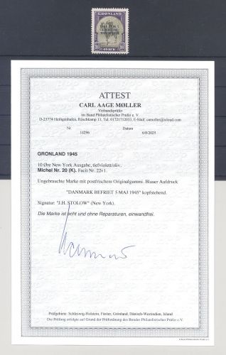 Grönland Michel Nummer 20 K 10 Öre kopfstehender Aufdruck ** FA BPP