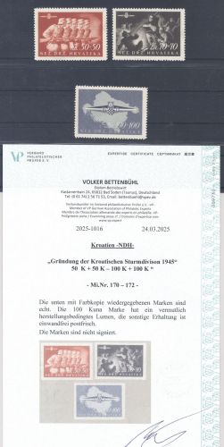 Kroatien Michel Nummer 170-172, Sturmdivision 19345 **, Befund VP