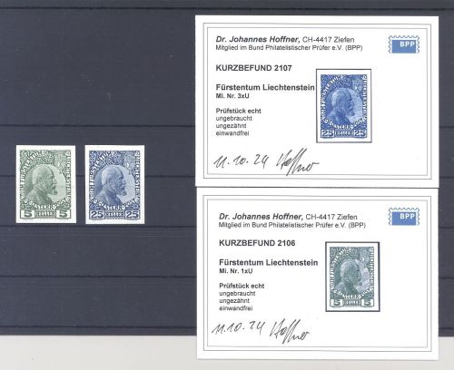 Liechtenstein Michel Nummer 1x U und 3x U aus 1912 *, Befunde BPP