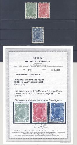 Liechtenstein Michel Nummer 1-3y, Freímarken 1916 */**, FA BPP