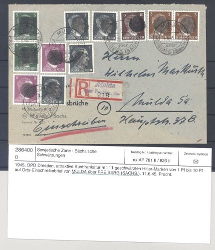 SBZ, sächsische Schwärzungen, R - Brief umfangreiche MiF aus Mulda