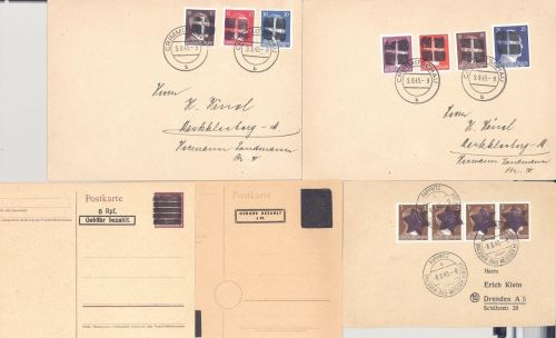 SBZ, sächsische Schwärzungen, kleiner Posten bestehend aus 5 Belegen