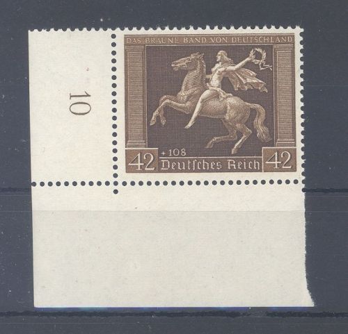 Dt. Reich Michel Nummer 671y, Braunes Band 1938 ** vom Eckrand