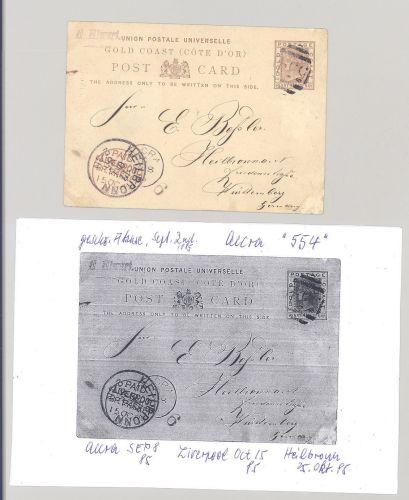 Dt. Kolonien Kamerun - Goldküste, gelaufene GA mit Stempel Accra 554