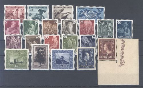 Liechtenstein Michel Nummer 285-305, Jahre 1950-51 ** auf Steckkarte