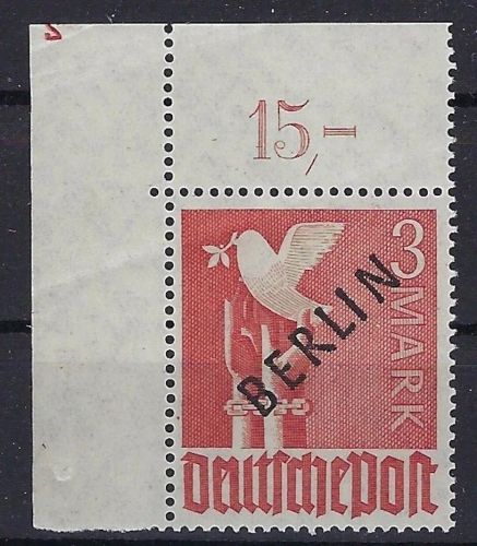 Berlin Mi 19 ** Ecke OL P OR dgz mit Pl. Nr. 2, gep. Schlegel BPP