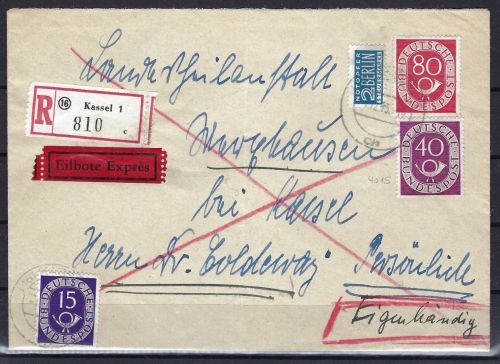 Bund Posthorn R-Brief-Eilboten-Eigenhändig portogerecht Fernbrief