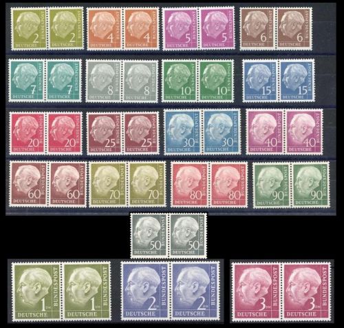 Bund Heuss I, Mi 177-196 ** Paar-Satz einwandfrei, mit FA Schlegel BPP
