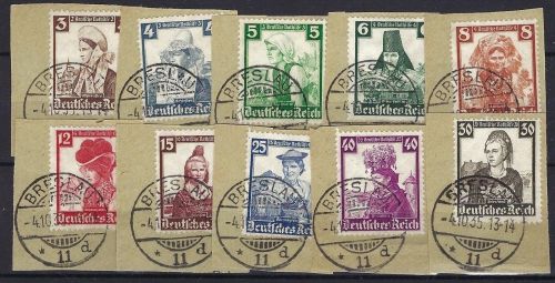 DR Mi 588-597 Luxus Satz auf Briefstück mit Ersttagsstempel 4.10.35