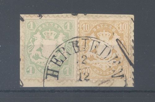 Bayern Michel Nummer 35, 10 Kreuzer 1875 auf Briefstück, geprüft