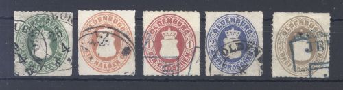 Oldenburg Michel Nummer 15-19 A Freimarken 1862 gestempelt