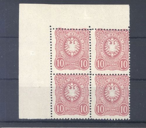 Dt. Reich Michel Nummer 41 I ab ** Viererblock Bogenecke, geprüft BPP