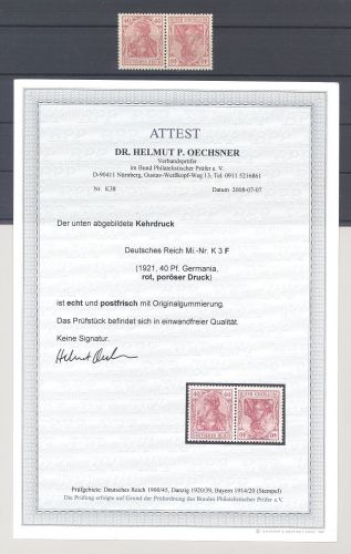 Dt. Reich Germania Zusammendruck K 3 F, 40 Pfg. Germania **, FA BPP