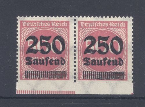 Dt. Reich Mi.Nr. 295 Uu, 250 Tsd. 1923 unten ungezähnt ** Paar, geprüft