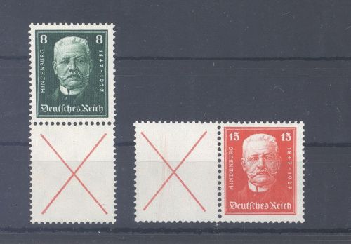 Dt. Reich Hindenburg Zusammendrucke S37 und W 25 ** als Posten