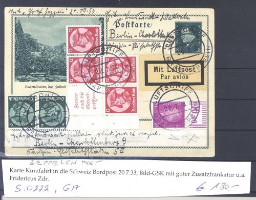 Dt. Reich, Zeppelin Karte in die Schweiz mit gutem Zusammendruck