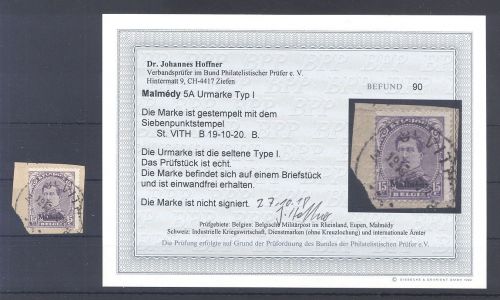 Dt. Abstimmung Malmedy Mi.Nr. 5 A I, 15 C. Briefstück, Befund BPP