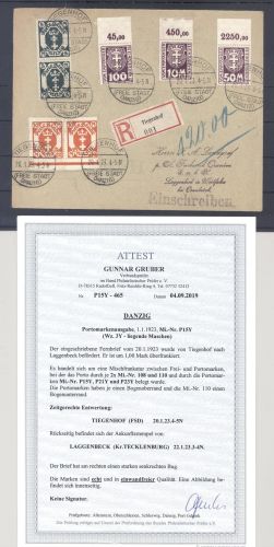 Danzig Dienst, R - Brief mit u.a. Porto Michel Nummer 15 MiF, FA BPP