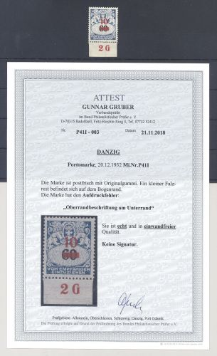 Danzig Porto Michel Nr. 41 F interessanter Aufdruckfehler **, FA BPP