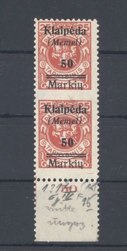 Memel Michel Nr. 131 U Mw, 50 M. Paar Mitte ungezähnt *, gp. BPP