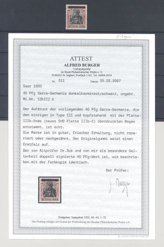 Saargebiet Sarre Ausgaben Michel Nr. 12b IIIK ungebraucht *, FA BPP