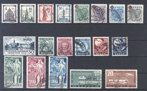 Franz. Zone Baden Michel Nummer 38-57 aus 1949 gestempelt, gp. BPP