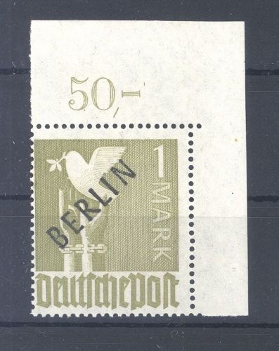 Berlin Michel Nr. 17, 1 Mark Schwarzaufdruck ** Eckrandwert, gp. BPP