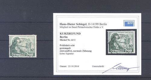 Berlin Michel Nummer 61 I, 10 Pfg. Goethe PF I gestempelt. Befund BPP